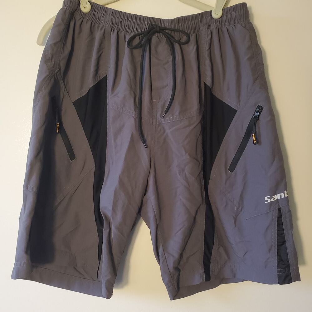 Santic Padded Mountain Bike Cycling Shorts Mens Size S Pockets Ripstop Gray